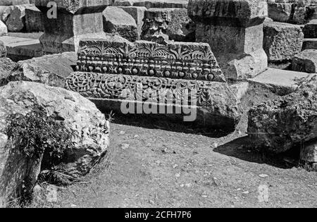 Middle East History - Northern views. Remarkable remains of the synagogue at Capernaum. Various designs on the frieze and cornice Stock Photo