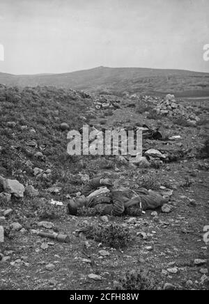 Original Caption:  Tell el-Ful battlefield etc. Dead Turks scattered over the battlefield.  - Location: West Bank ca.  1917 Stock Photo