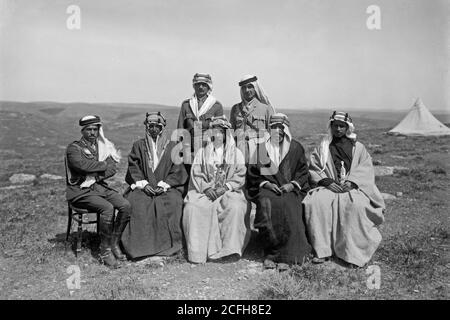 Original Caption:  Sir Herbert Samuel's second visit to Transjordan etc. Emir Abdullah and Emir Shakir.  - Location: Jordan ca.  1921 Stock Photo