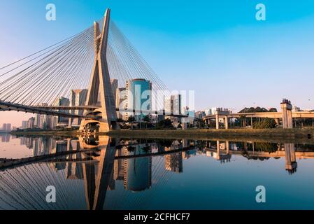 Octavio Frias de Oliveira Bridge in Sao Paulo is the Landmark of the City Stock Photo