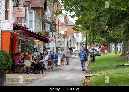 Ozgur Turkish restaurant on the wide pavement on Tenterden High Street, Kent, UK, GB Stock Photo