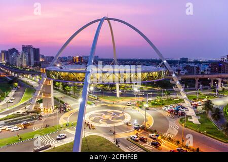 Kolkata, West Bengal / India - July 14, 2019: A view of Biswa Bangla Gate at New Town, Rajarhat, Kolkata after sunset . Stock Photo