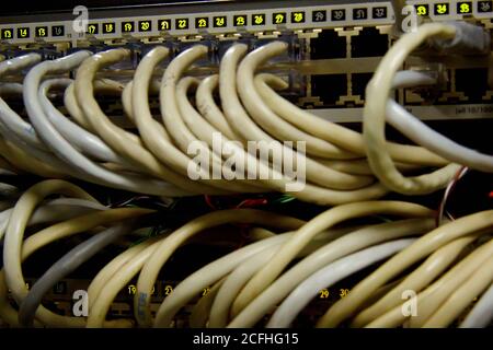 supercomputer with cables and lamps Stock Photo