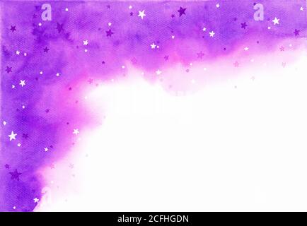 abstract purple background in galaxy concept. watercolor hand painting illustration.  Design element for wallpaper, packaging, banner, poster, flyer. Stock Photo