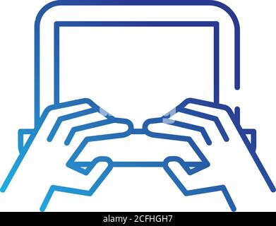 hands using laptop gradient style icon vector illustration design Stock Vector
