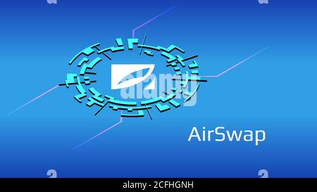 AirSwap AST isometric token symbol of the DeFi project in digital circle on blue background. Cryptocurrency icon. Decentralized finance programs. Stock Vector
