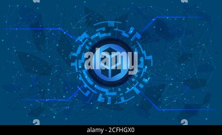 Bancor Network Token BNT symbol of the DeFi project in a digital circle with a cryptocurrency theme on a blue background. Cryptocurrency icon. Stock Vector