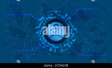 pNetwork PNT token symbol of the DeFi project in a digital circle with a cryptocurrency theme on a blue background. Cryptocurrency icon. Decentralized Stock Vector