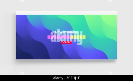 Loading process screen. Installing app or software. Progress loading bar. Abstract background with color gradients. 3d vector Illustration. Stock Vector