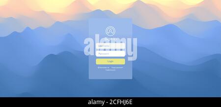 Landscape before sunset. Sunrise. Login user interface. Modern screen design for mobile app and web design. Website element. Vector illustration. Stock Vector