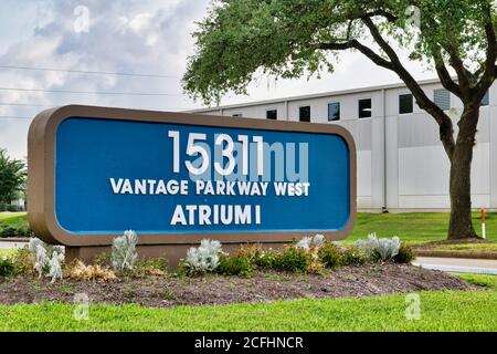 Houston, Texas/USA 07/17/2020: Atrium 1 address sign  in front of a Greater Greenspoint business park consisting of office spaces. Stock Photo