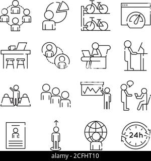 bundle of sixteen coworking set line style icons vector illustration ...