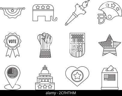 bundle of twelve usa elections set icons vector illustration design Stock Vector