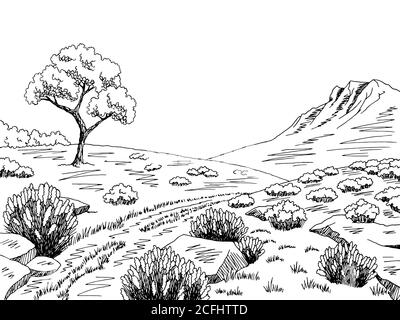 Heathland graphic color landscape sketch illustration vector Stock ...