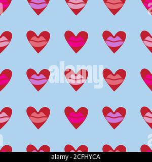 Seamless pattern with lipstick prints and hearts. Valentines day background. Vector EPS 10 Stock Vector