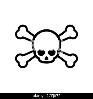 Skull with crossbones. Simple Skull icon. Poison and toxic sign. Pirate symbol. Danger concept. Black outline on white background. Scary Halloween Stock Vector