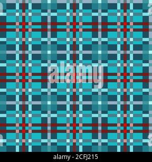 Tartan Scottish seamless pattern in turquoise hues with red and pink colors with diagonal lines, texture for tartan, plaid, tablecloths, clothes, bedd Stock Vector