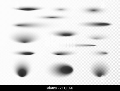 Circle shadow set. Oval shadows and round shades with soft edges. Vector illustration isolated on transparent background Stock Vector