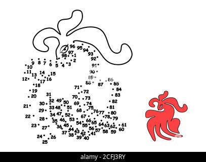 Firebird. Dot to dot game education. Hand draw cute illustration, coloring vector Stock Vector