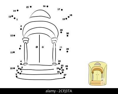 Palace. Dot to dot game education. Hand draw cute illustration, coloring vector Stock Vector