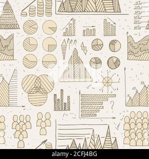 Doodle Diagrams, Graphs and Charts seamless vector pattern Stock Vector