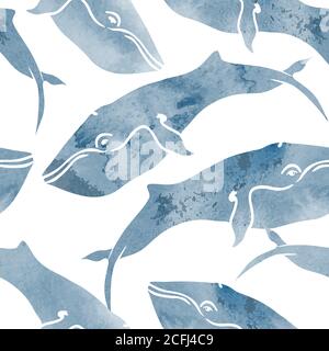 Watercolor whales seamless pattern Stock Vector