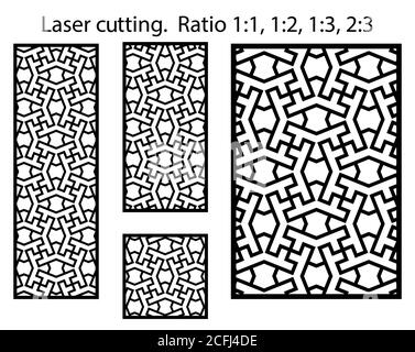 Lazer patterns kit. Set of decorative vector panels for lazer cutting. Template for interior partition in arabesque style Stock Vector