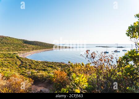 wild seascape on the 'Sentier des douaniers' path, in Cape Corse, Corsica Stock Photo