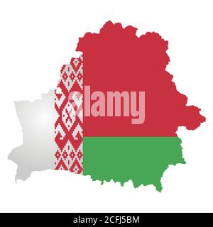 Flag map of the Republic of Belarus overlaid on detailed outline country map isolated on white background Stock Vector