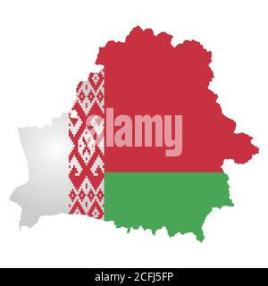 Flag map of the Republic of Belarus overlaid on detailed outline country map isolated on white background Stock Vector