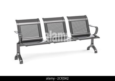 Three seater metal public seats on white background - 3d render Stock Photo