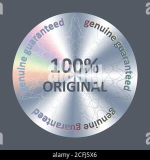 100 original round hologram realistic sticker icon badge seal stamp medal. Vector element for product quality guarantee and label design. Stock Vector