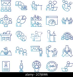 bundle of twenty five coworking set gradient style icons vector illustration design Stock Vector