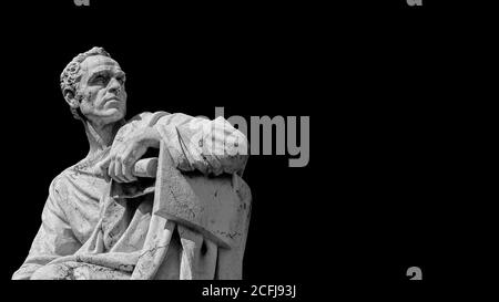 Senator of Ancient Rome. The great orator Lucius Licinius Crassus old marble statue in front of Old Palace of Justice in Rome (Black and White with co Stock Photo