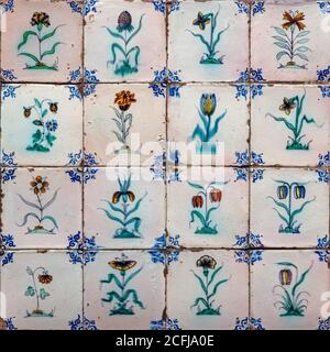 The Netherlands, Amsterdam, Rijksmuseum. Delft blue porcelain or Delftware tiles. Stock Photo