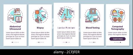 Diagnostic procedures onboarding mobile app page screen with concepts Stock Vector