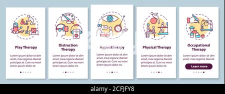Pediatric palliative care onboarding mobile app page screen with concepts Stock Vector