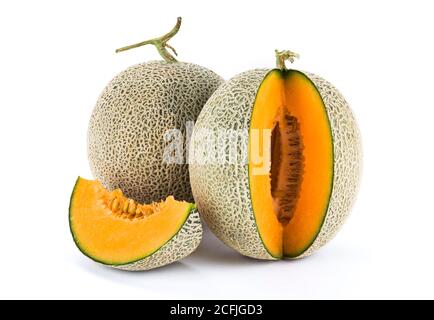 slice of Cantaloupe melon isolated on white background Stock Photo
