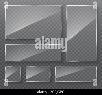 Glass plate on transparent background. Clear glass showcase, mock-up  banner, acrylic and glass texture with glares Stock Vector Image & Art -  Alamy