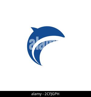 Abstract dolphin silhouette blue icon, logo concept of dolphin or killer whale. Isolated vector symbol. Stock Vector