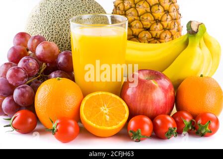Variety of fresh fruits on white background Stock Photo
