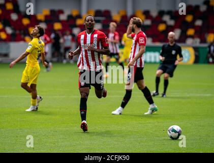 Brentford, UK. 06th Sep, 2020. Ethan Pinnock of Brentford during the Carabao Cup 1st round match behind closed doors between Brentford and Wycombe Wanderers at the Brentford Community Stadium, Brentford, England on 6 September 2020. Photo by Liam McAvoy/PRiME Media Images. Credit: PRiME Media Images/Alamy Live News Stock Photo