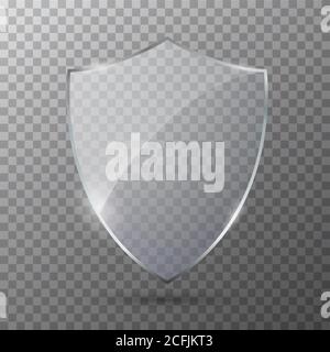 Glass Shield Vector. Safety Glass Badge Icon. Transparent Protection Glass Shield Icon. Stock Vector