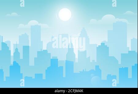 Daytime cityscape. Urban architecture, skyscrapers buildings and town landscape with sun on cloudy sky or business center building. Daytime skyline Stock Vector