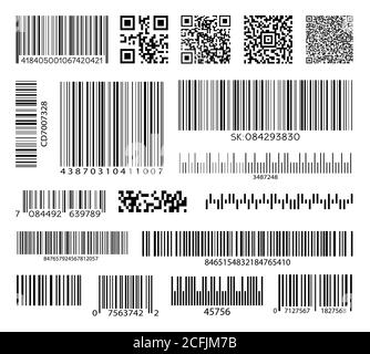 Business barcodes and QR codes set. Black striped code for digital identification. Vector Stock Vector