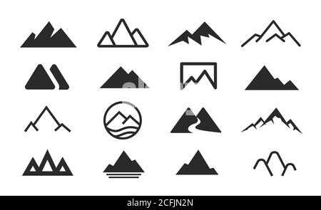 Mountains, rocks and peaks. Vector illustration and logo design elements Stock Vector