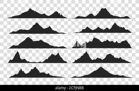 Mountains landscape silhouette set. Abstract high mountain border background collection Stock Vector