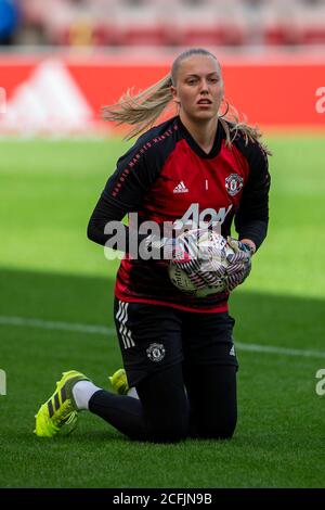 Leigh Sports Village, Lancashire, UK. 6th Sep, 2020. Women's English Super League, Manchester United Women versus Chelsea Women; Goalkeeper Emily Ramsey of Manchester United Women during warm up Credit: Action Plus Sports/Alamy Live News Stock Photo