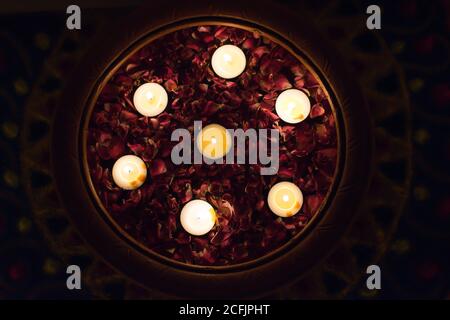 Beautiful clay diyas lit up during festival of lights, indian festival, Diwali Stock Photo