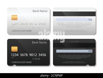 Bank card. Credit or debit cards vector illustration set. Realistic bank plastic cards. Stock Vector